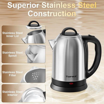 Topwit 2.5L Large Electric Kettle,Fast Boil Stainless Steel Electric Kettle | BPA Free Hot Water Kettle Electric, Removable Lid, Auto Shut-Off, Boil-Dry Protection, Large Capacity for Family, 1200W