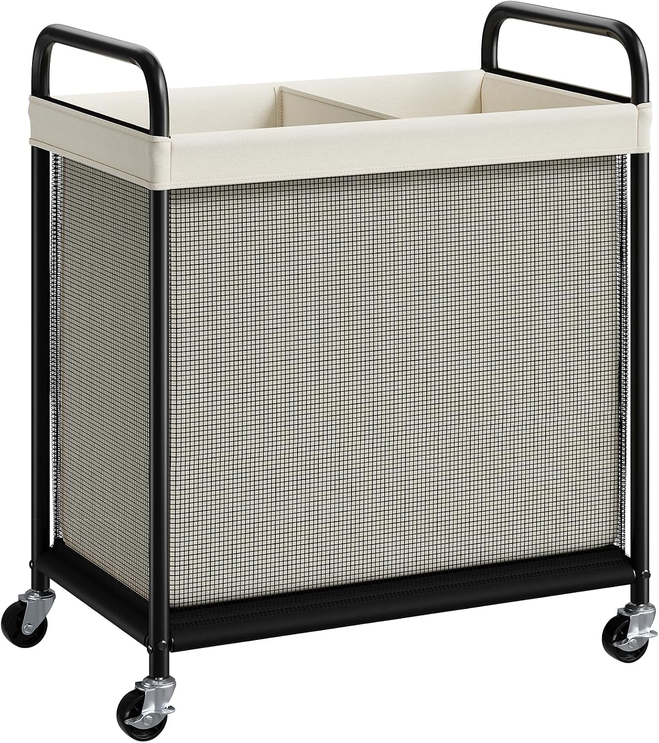 ELYKEN Laundry Hamper 2 Section, 100L Rolling Laundry Sorter with Wheels | Removable Washable Liner Bags, Sturdy Steel Frame and Metal Handle, Double Compartment Clothes Organizer for Laundry Sorting