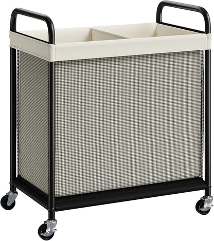 ELYKEN Laundry Hamper 2 Section, 100L Rolling Laundry Sorter with Wheels | Removable Washable Liner Bags, Sturdy Steel Frame and Metal Handle, Double Compartment Clothes Organizer for Laundry Sorting