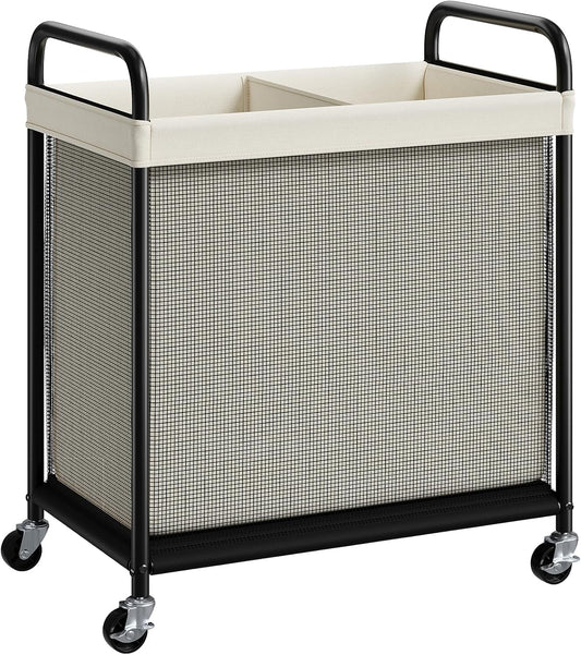 ELYKEN Laundry Hamper 2 Section, 100L Rolling Laundry Sorter with Wheels | Removable Washable Liner Bags, Sturdy Steel Frame and Metal Handle, Double Compartment Clothes Organizer for Laundry Sorting