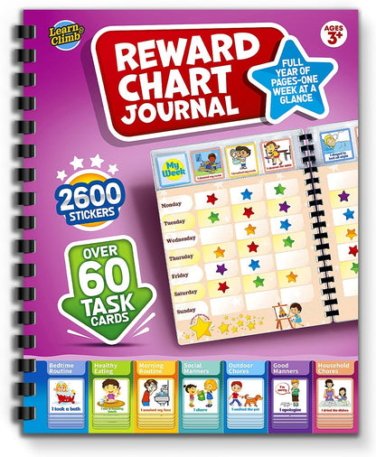 Behavior Reward Chart System - Pad with 26 Chore Charts for Kids, 2800 Stickers to Motivate Responsibility & Good Habits