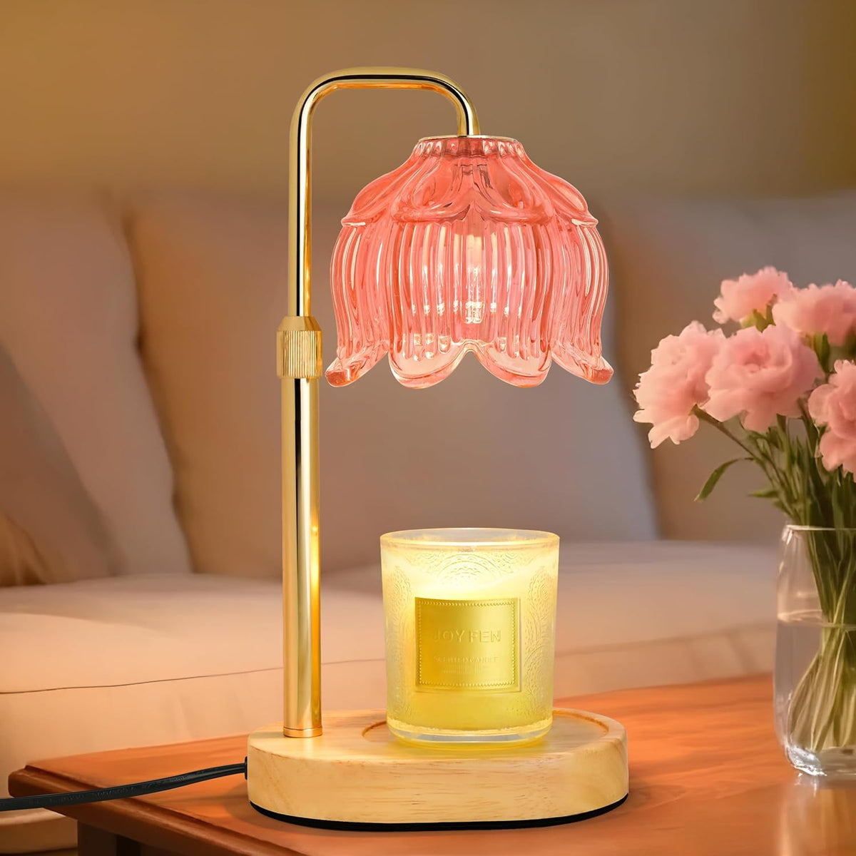 XJZJY Pink Flower Candle Warmer Lamp with Timer, Birthday Gifts for Women