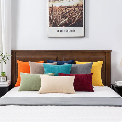GAWAMAY Lumbar Support Pillow Decorative Rectangle Throw Pillow Covers 12"x20" Inch Set of 2, Soft Chenille Fall Pillowcase for Living Room Bedroom Sofa Couch Cushion Cover Grey 30x50cm (No Insert)
