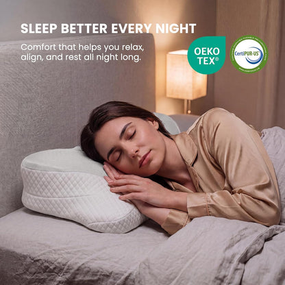Sweetcrispy Cervical Pillow for Neck and Shoulder - Ergonomic Memory Foam Pillows, Contour Side Sleeper for Adults, Cooling Orthopedic Neck Support for Back Stomach Sleepers, White