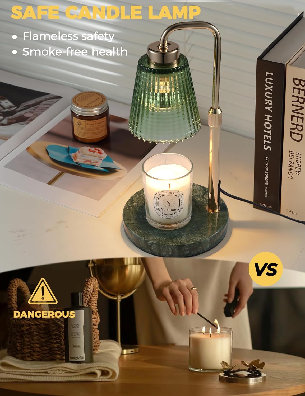 Gray Candle Warmer Lamp with 24h Cycle Timer, Dimmable Wax Melt Warmer | 24h Cycle Timer Dimmable Wax Melt Warmer with 2 Bulbs, Fall Decor for Home Living Room Halloween Decorations Gifts for Mom