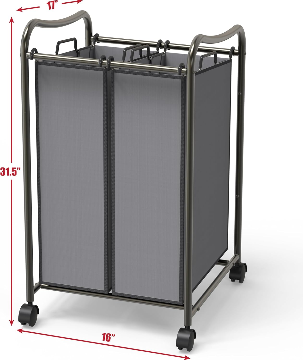 Simple Houseware 2-Bag Heavy Duty Laundry Sorter Rolling Cart, Dark Grey | Removable Bags and Lockable Wheels for Laundry Room Organization