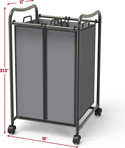 Simple Houseware 2-Bag Heavy Duty Laundry Sorter Rolling Cart, Dark Grey | Removable Bags and Lockable Wheels for Laundry Room Organization
