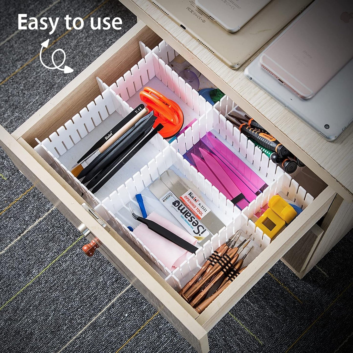 85Pcs Drawer Dividers, Adjustable Drawer Organiser, Cut at Will for Tidying Clutter Clothes, Socks, Makeup, Dresser, Kitchen White