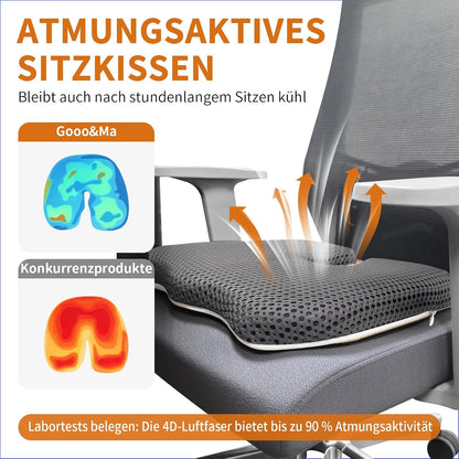 Gooo&Ma Air Fiber Seat Cushion, U-Shape Tailbone Comfort, Black | Thin design for office/car, breathable air fiber cooling, ergonomic, washable, non-slip, portable, 17.7"x13.8"x1.6"