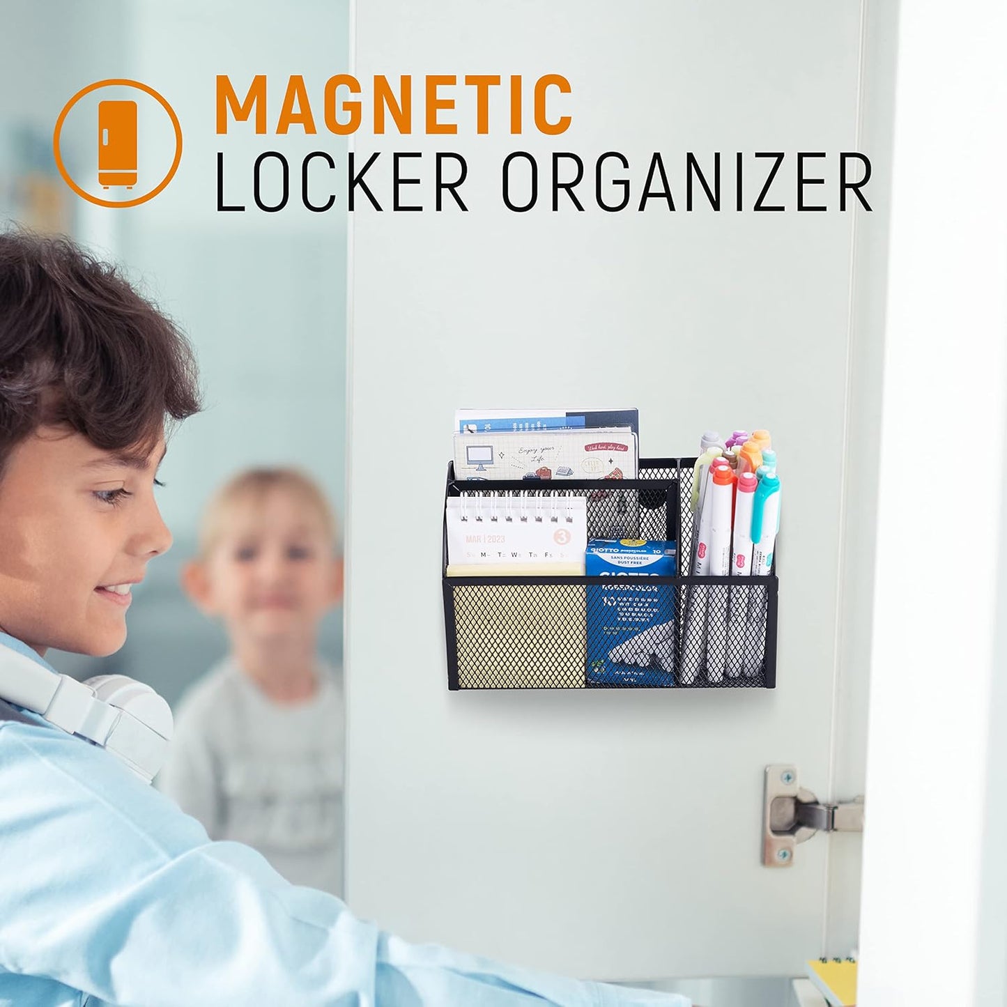 3-Grid Magnetic Pencil Holder, Strong Magnet Locker Organizer, Black | Mesh Magnetic Shelf, Marker Holder Perfect for Whiteboard, Refrigerator and Locker Accessories