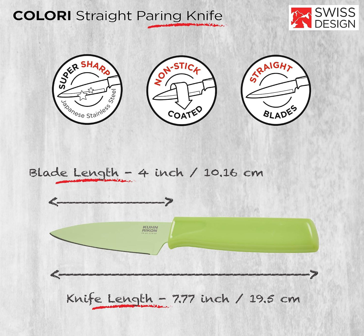 Kuhn Rikon Colori® Paring Knife – 4 Inch Japanese Stainless Steel, Nonstick Blade, Ergonomic Handle & Sheath, Yellow