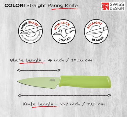 Kuhn Rikon Colori® Paring Knife – 4 Inch Japanese Stainless Steel, Nonstick Blade, Ergonomic Handle & Sheath, Yellow