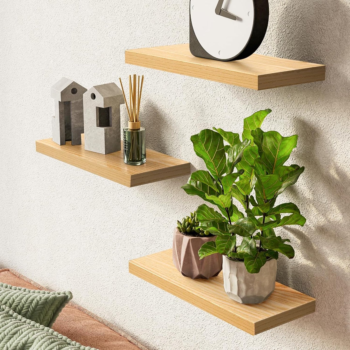BAYKA Rustic Brown Floating Shelves 22.5in, Set of 2, Wall Mount Wood Shelf | Easy Install, 22lbs Max Load, Hidden Bracket, for Bathroom Bedroom Living Room or Kitchen, Hanging Shelf Book Decor Storage
