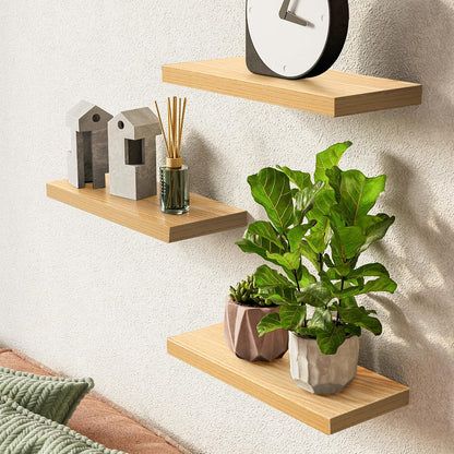 BAYKA Rustic Brown Floating Shelves 22.5in, Set of 2, Wall Mount Wood Shelf | Easy Install, 22lbs Max Load, Hidden Bracket, for Bathroom Bedroom Living Room or Kitchen, Hanging Shelf Book Decor Storage