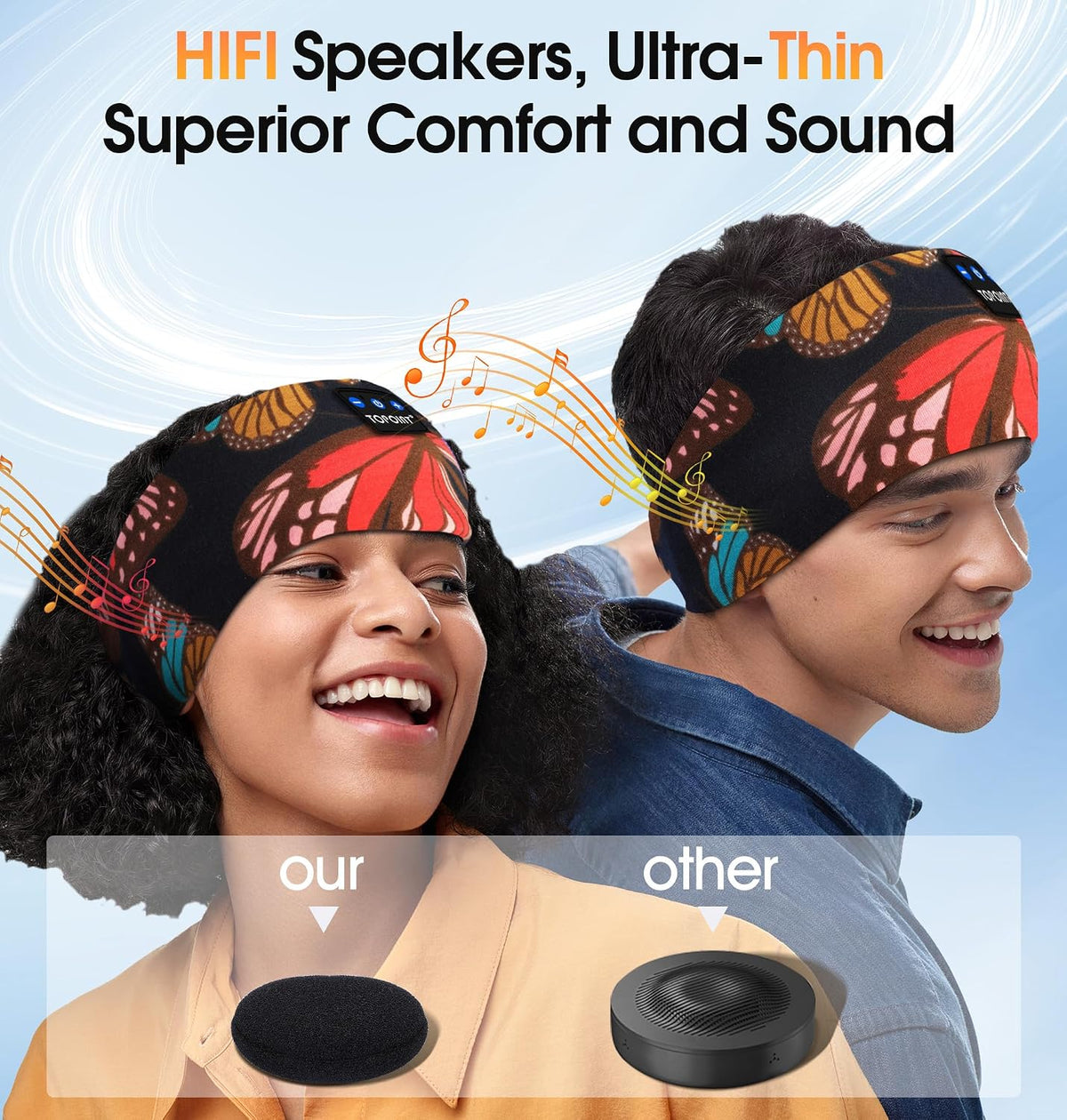TOPOINT Sleep Headphones Headband Bluetooth 5.4, Sports Headband Earphones Sleeping Bluetooth Wireless with USB C for Women Men Sports Gifts Workout Jogging Yoga Insomnia Air Travel Meditation