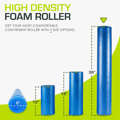 ProsourceFit High Density Foam Rollers 12 - inches long, Firm Full Body Athletic Massage Tool for Back Stretching, Yoga, Pilates, Post Workout Muscle Recuperation, Black