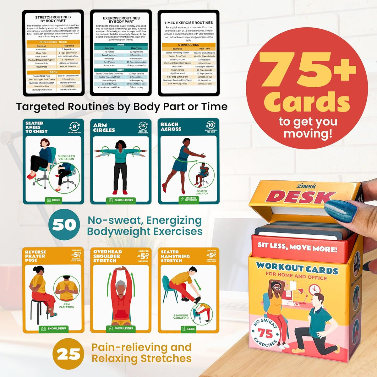 75 Desk Workout Cards - Desk Exercise and Stretching Deck for the Office