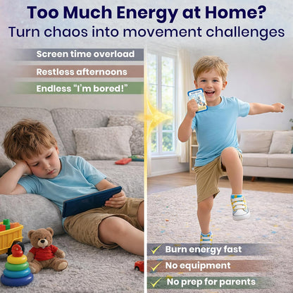 Active Movement Game for Kids Ages 4–8 - Educational Card Game | Animal-Themed Card Set with 50 Movement Tasks for Indoor and Outdoor Brain Breaks, Home and Classroom Activities