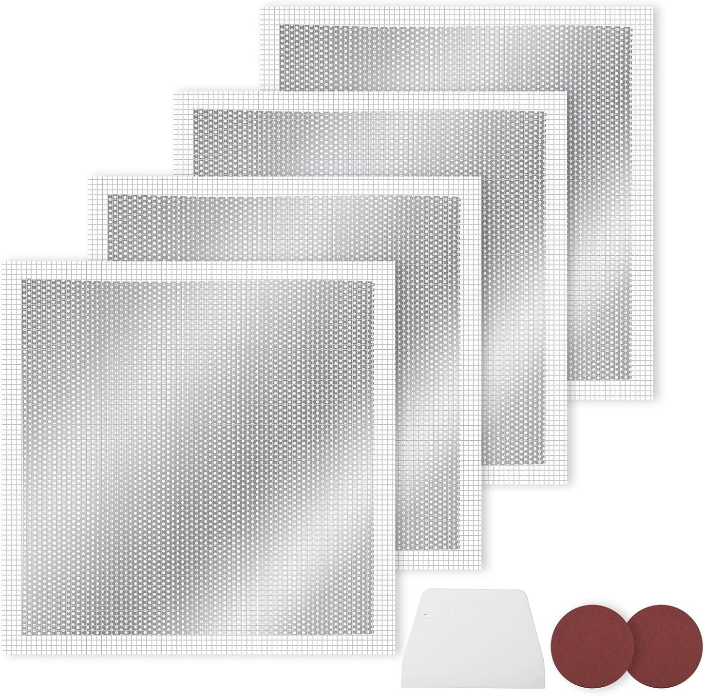 4 Pcs 12 Inch Drywall Repair Kit Self Adhesive Mesh Drywall Repair Patch Set with Scraper Heavy Duty Metal Dry Hole Patch Tools for Large Holes Wall Ceiling Tool(Scraper and 2 Pcs Sandpaper)