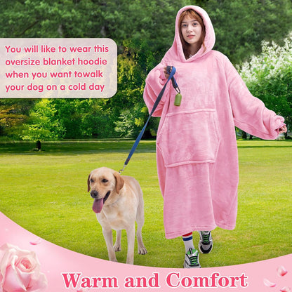 Waitu Wearable Blanket Sweatshirt Gifts for Women and Men, Warm and Cozy Giant Blanket Hoodie, Thick Flannel Blanket with Sleeves and Giant Pocket - Dark Gray