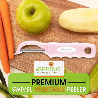 Spring Chef Swivel Potato Peeler for Kitchen w/ Soft Grip Handle, Mango | Premium Vegetable Peeler w/ Sharp Stainless Steel Blades, Multifunctional Food Peeler for Apple, Carrot, Cucumber, Fruit