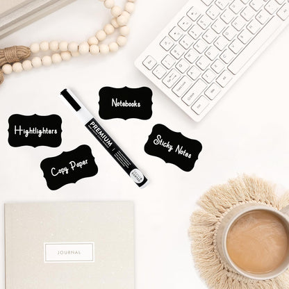 200 Chalkboard Labels for Food Containers, Reusable Black Stickers with Chalk Marker, Removable Pantry Chalk Board Jar Labels Stickers for Glass Jars, Storage Food Mason Jars, Kitchen Organization