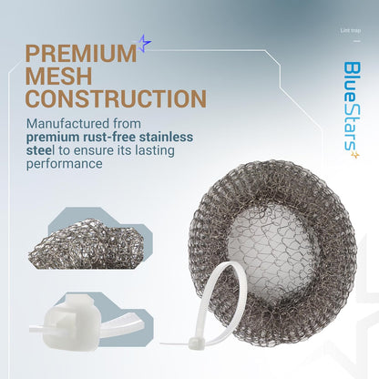BlueStars 24-Pack Washing Machine Lint Traps with 24 Cable Ties | Rustproof Stainless Steel Mesh Captures Lint & Debris to Help Prevent Sink Drain Clogs and Costly Plumbing Repairs