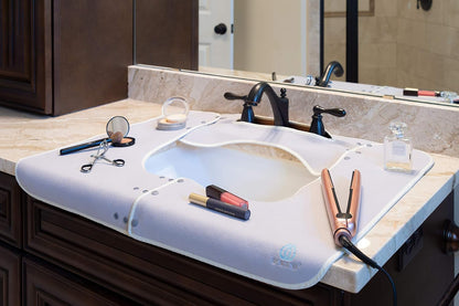 Sink Splash Guard - Home Essentials Faucet Mat for Clean and Dry Bathroom Counter - Absorbent Fast Drying Non Slip Protector - Soft Microfiber with Waterproof Rubber Grip - Washable - White
