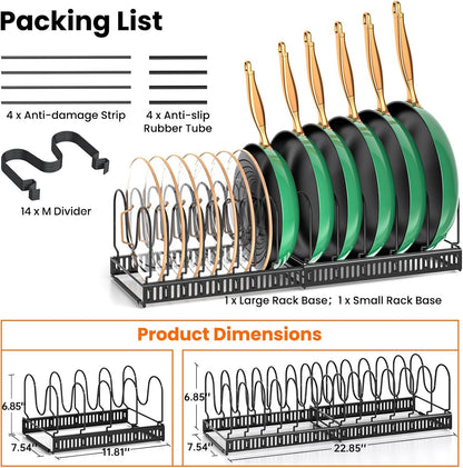 MUDEELA Expandable Pot Pan Lid Organizers inside Cabinet, 10 Divider-Black | Expandable 11.8–22.9", 10 Adjustable Divider, Tool-Free Assembly, Non-Slip, Scratch-Proof, For Pan Lid Cutting Board Bakeware