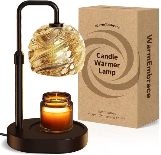 WarmEmbrace Candle Warmer Lamp with Timer for Jar Candles - Dimmable, Height and Brightness Adjustable Electric Wax Warmer Black, 2 Bulbs Included, House Warming Gift & Vintage Home Decor