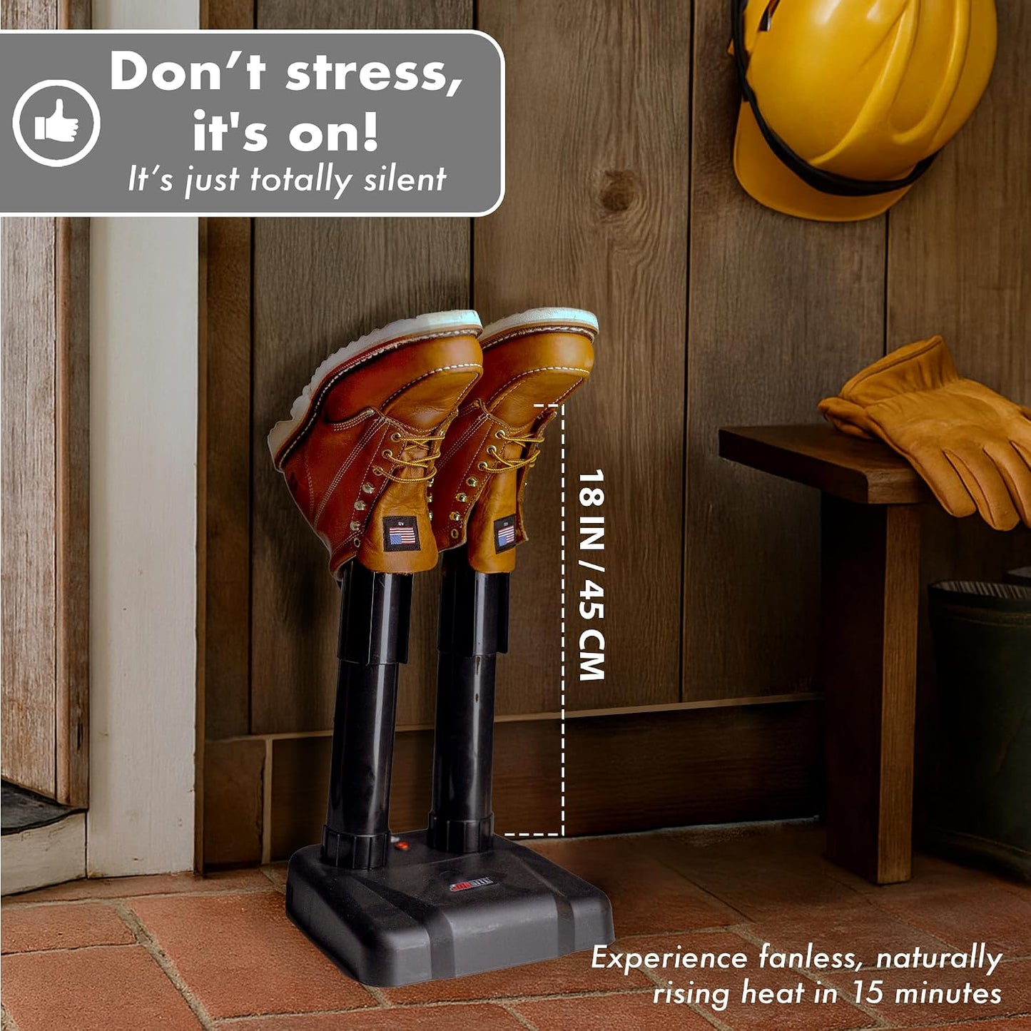 JobSite Boot Dryer - Silent Warmer & Deodorizer For Work Boots, Gloves & Shoes - Fanless, 36W