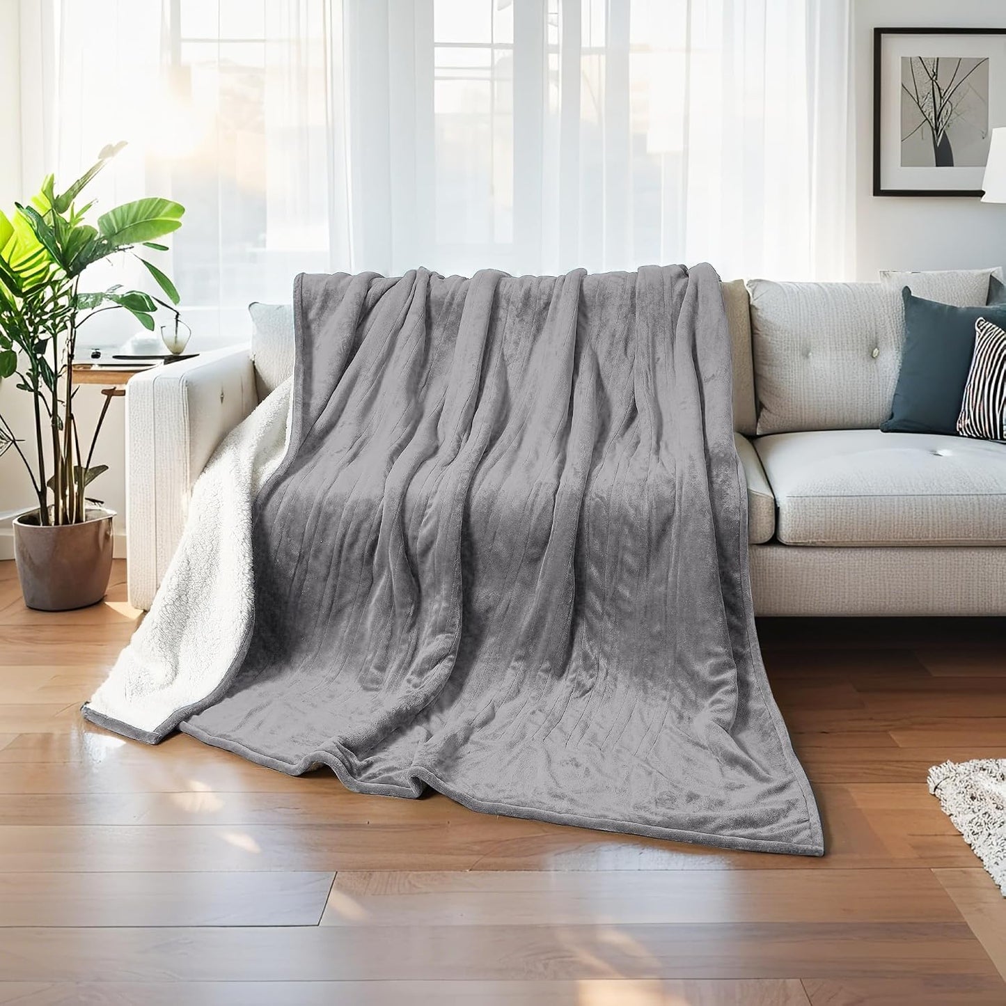Electric Heated Blanket Full Size 72"x84" – Light Gray | ETL for Safe Overnight, 4 Heat Settings & 10H Auto Off, Dual-Sided Microplush Sherpa for Home Night, Machine washable