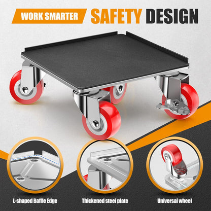 LOYAL TIGER 1500LBS Heavy Duty Furniture Dolly & Movers Set (5.4 Inch, Red) | 5-Wheel Carbon Steel Rollers with Locking Casters & Lifter. Moving Kit for Refrigerator, Washer, Sofa & Cabinet.