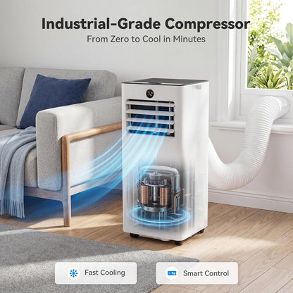 14000BTU Portable Air Conditioner, 4-in-1 700 Sq. Ft, Quiet for room | 14000BTU AC cools 700sq.ft, 4-in-1 cool/fan/dry/sleep, quiet, LED, remote, 24H timer, kit, for bed/office/dorm.