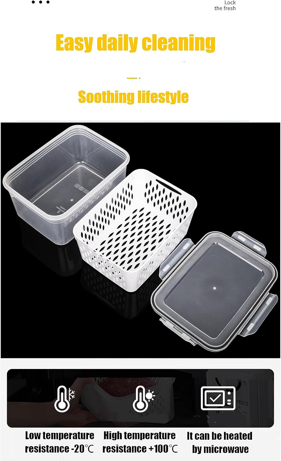 Fruit and Vegetable Storage Containers for Fridge, 6 Pcs/3 Sets Keep Fresh Produce Saver Containers Keeper, Food Storage Containers with Removable Colander (grey)