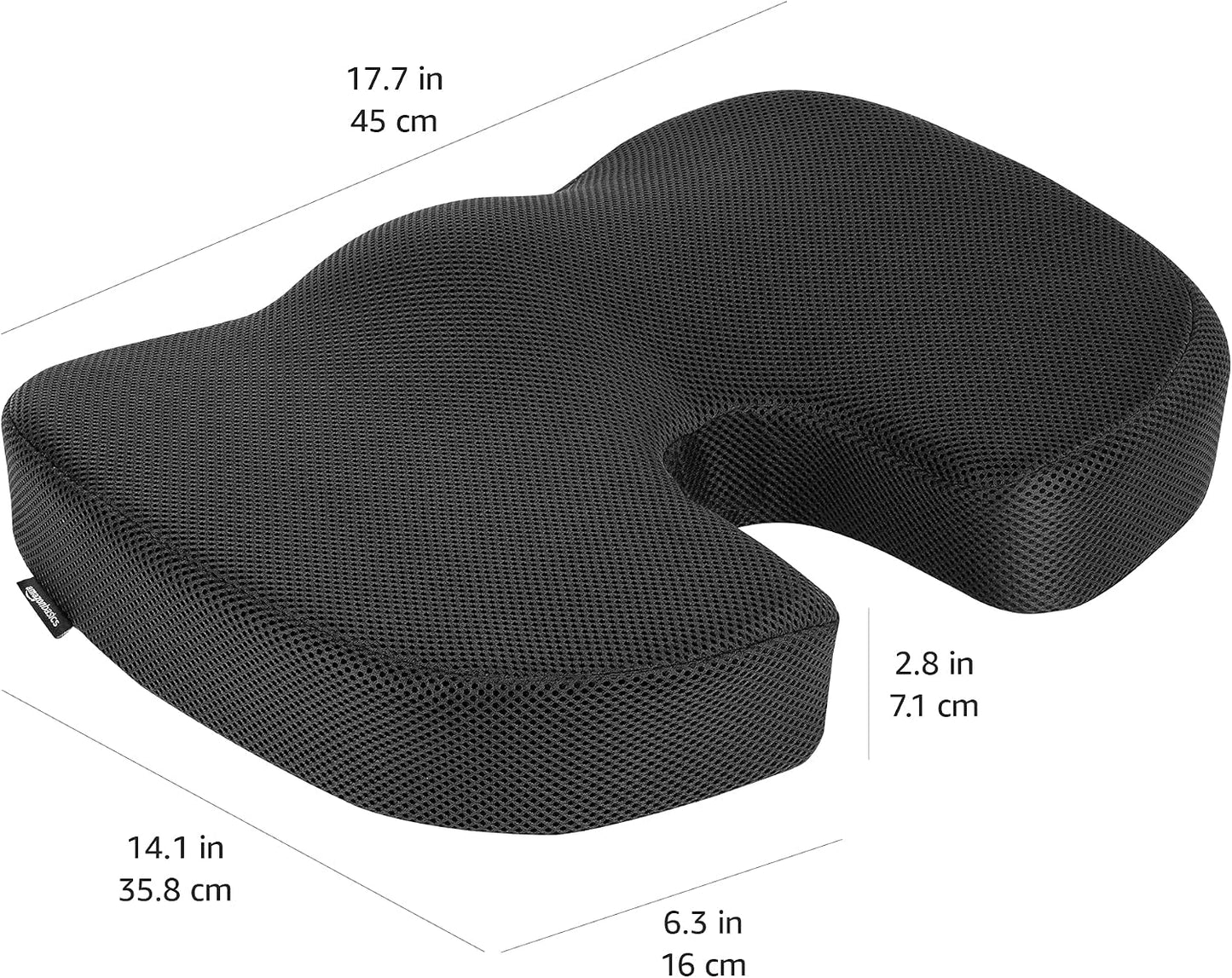 Amazon Basics Comfortable Seat Cushion & Lumbar Support for Office Chairs, Gel Enhanced Memory Foam, Non-Slip, Cooling, Portable, Pack of 2, Rectangular, Black