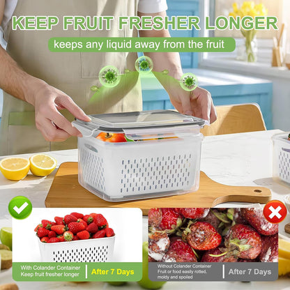 CAPHONT 12 Pack Fruit Storage Containers for Fridge with Removable Colander | 2-in-1 Organic Fruit Storage, 6 Size Clear Vegetable Storage Containers Set Keep Fruits, Vegetables, Meat Fresh Longer ﻿
