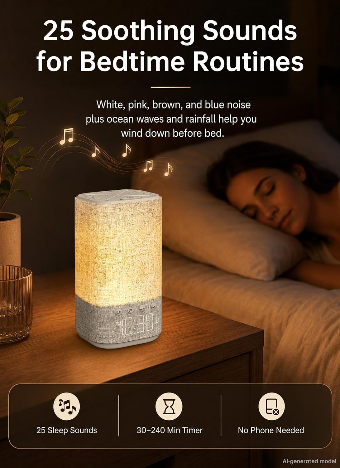 Sunrise Alarm Clock Sound Machine for Bedroom: Natural Wake Up Light | Dimmable Night Light Clock - Bluetooth Speaker - 25 Sleep Sounds - White Noise Machine for Baby Adults Kids