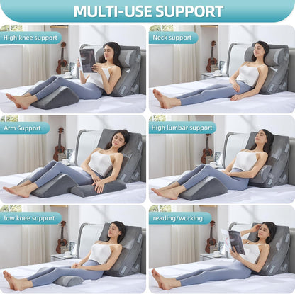 Kingfun 4PCS Orthopedic Bed Wedge Pillow Set for Sleeping, Post Surgery Memory Foam Support Pillows for Back, Neck and Leg Pain Relief, Adjustable Triangle Pillow - Acid Reflux, Anti Snoring & GERD