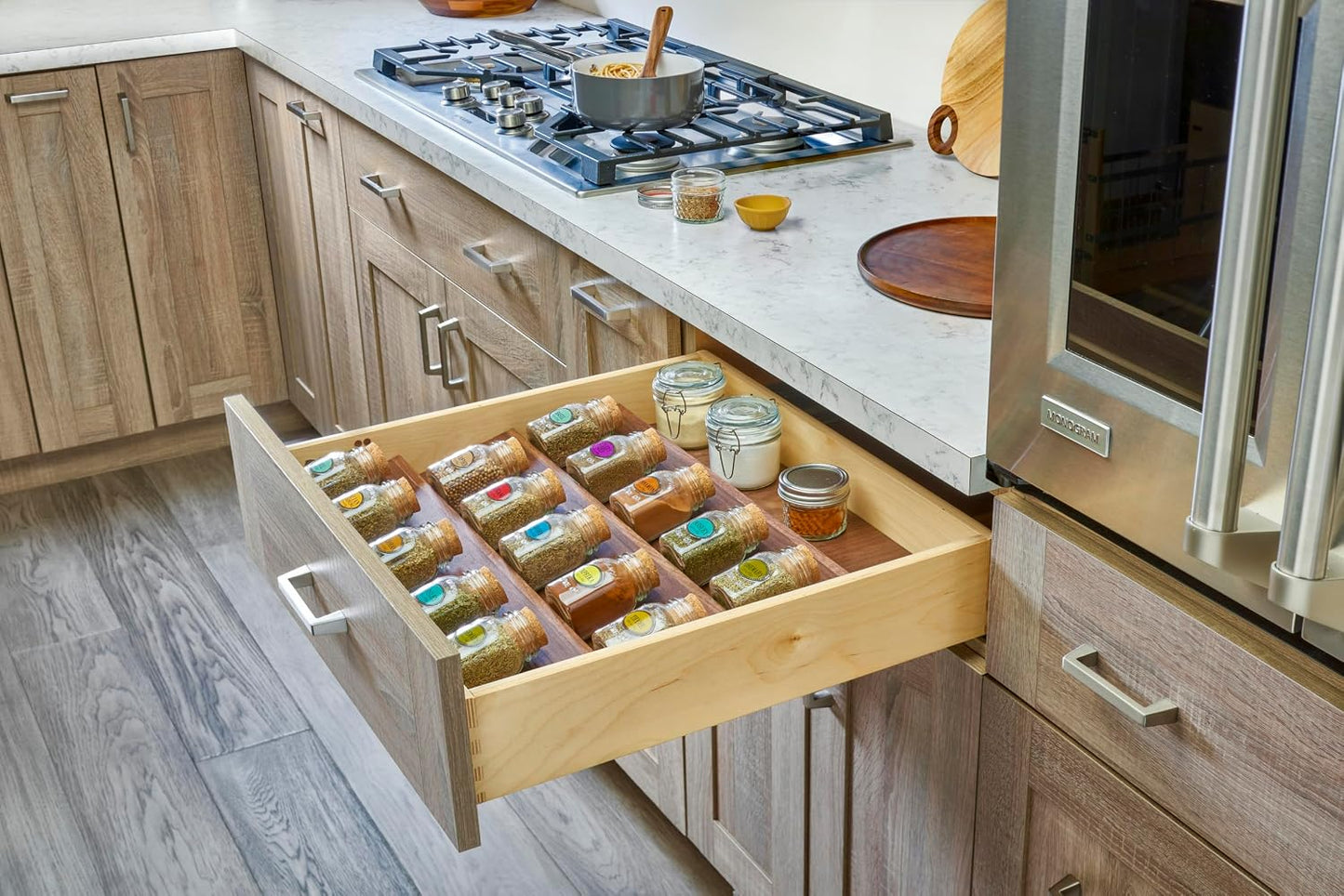 Rev-A-Shelf Walnut Trim-to-Fit Spice Drawer Insert Organizer