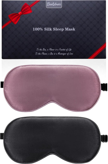 BeeVines 100% Mulberry Silk Sleep Mask, Light Blocking Eye Masks (2 Packs)