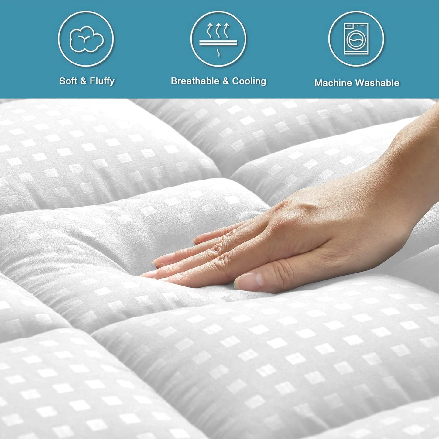 HYLEORY Queen Mattress Pad Quilted Fitted Mattress Protector Cooling Pillow Top Mattress Cover Breathable Fluffy Soft Mattress Topper with 8-21" Deep Pocket, Dark Grey
