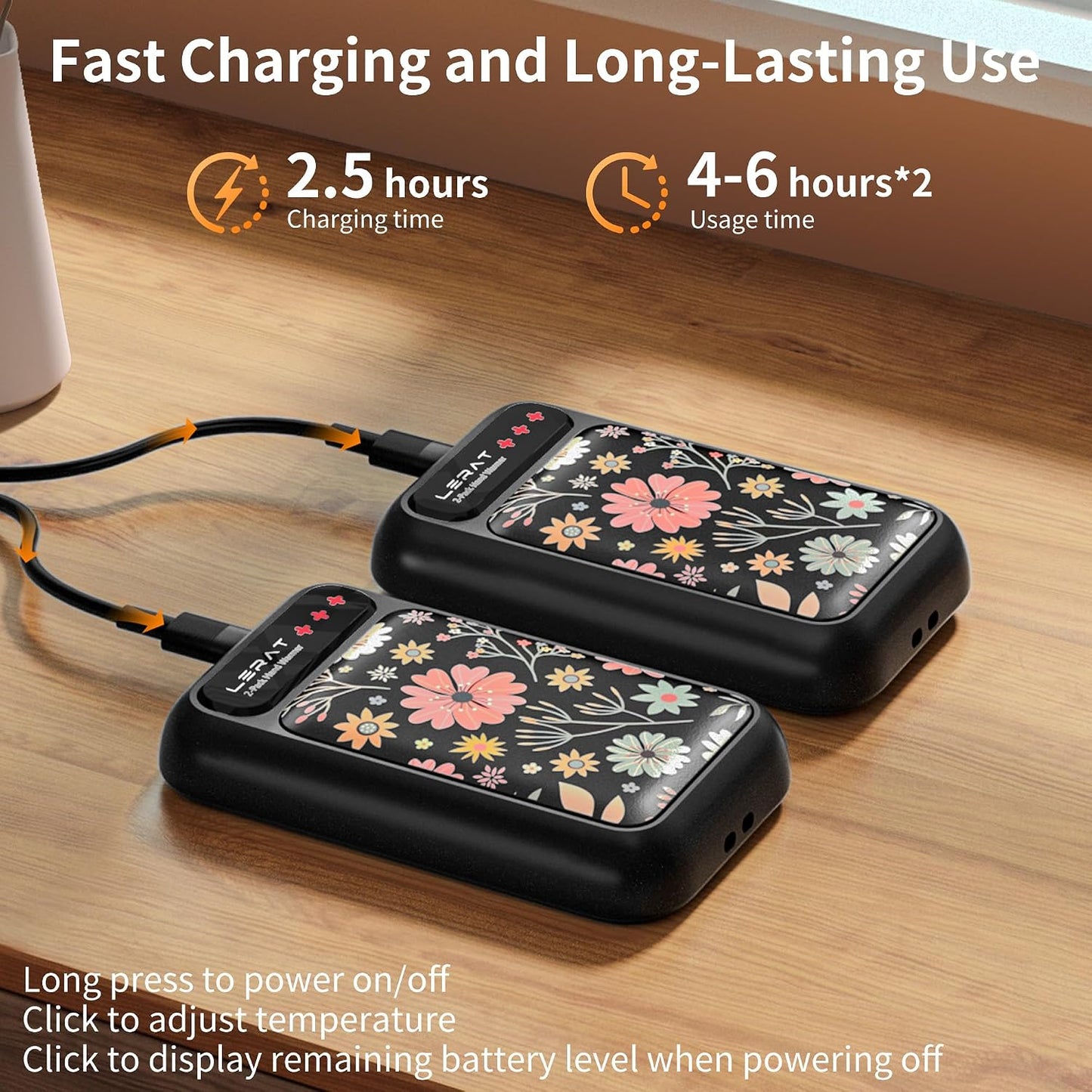 Lerat Hand Warmers Rechargeable, Electric Hand Warmers Reusable- Fast Heating Hand Warmer with 3 Heat Settings, Portable Hand Warmers Gifts for Women, Great for Hunting Camping Hiking
