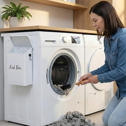 TIRIA Magnetic Lint Bin Wall Mount Metal Dryer Lint Collector Trash Cans 5L | For Laundry Room With Lid, Strong Nylon Brush, Iron Black Magnetic Hook, Adhesive Hooks, Compact Space Saving Metal Design 5L