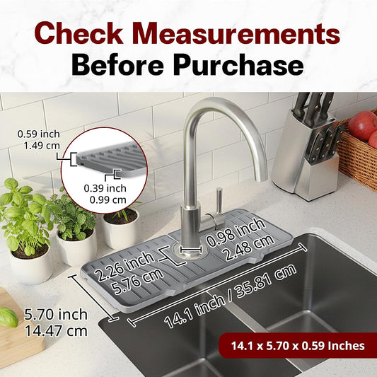 ODRAGO Silicone Kitchen Sink Splash Guard - 24.01 Inch Faucet Mat for Kitchen Sink Water - Longer Faucet Handle Drip Catcher Tray-Sink Guard for Kitchen Sink (Grey)