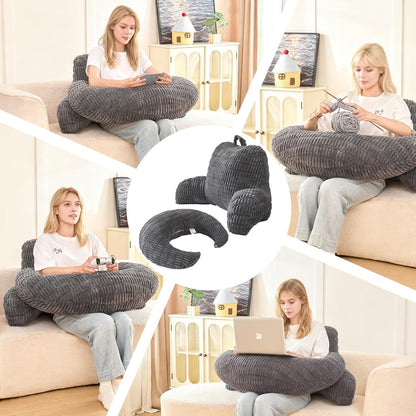Reading Pillow with Arms for Sitting in Bed,Backrest,White Flannel,M | 17" Backrest Supports Back for College Students,Elbows & Forearms for Dorm Reading,Gaming,Watching TV