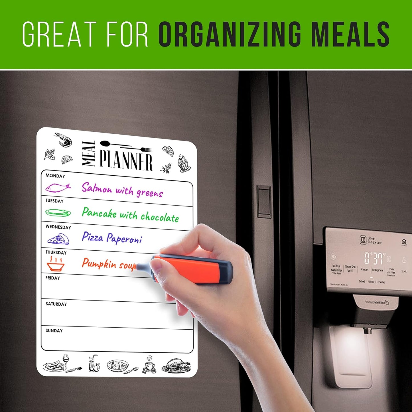Dry Erase Menu Board for Fridge A4-8.5 x 12 in Weekly Meal Planner Dry Erase Board Magnetic Meal Planner for Refrigerator Dry Erase Dinner Menu Board for Kitchen Magnetic Dinner Menu for Fridge