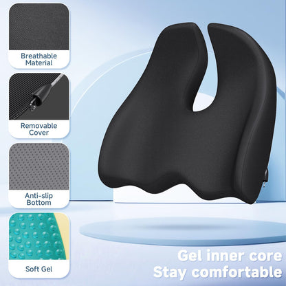 Benazcap Large Cooling Gel Memory Foam Seat Cushion for Long Sitting | Ergonomic cushion. Relieves sciatica, tailbone & lower back pain, great for office work, gaming and long-distance car travel.