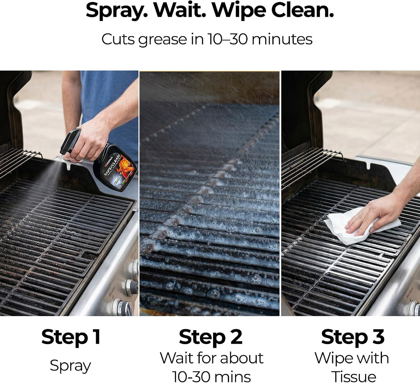 Kona Safe/Clean Grill Cleaner Spray, 23 oz - Heavy-Duty No-Drip Gel | heavy-duty no-drip gel formula, BBQ grate degreaser, 23 oz spray bottle