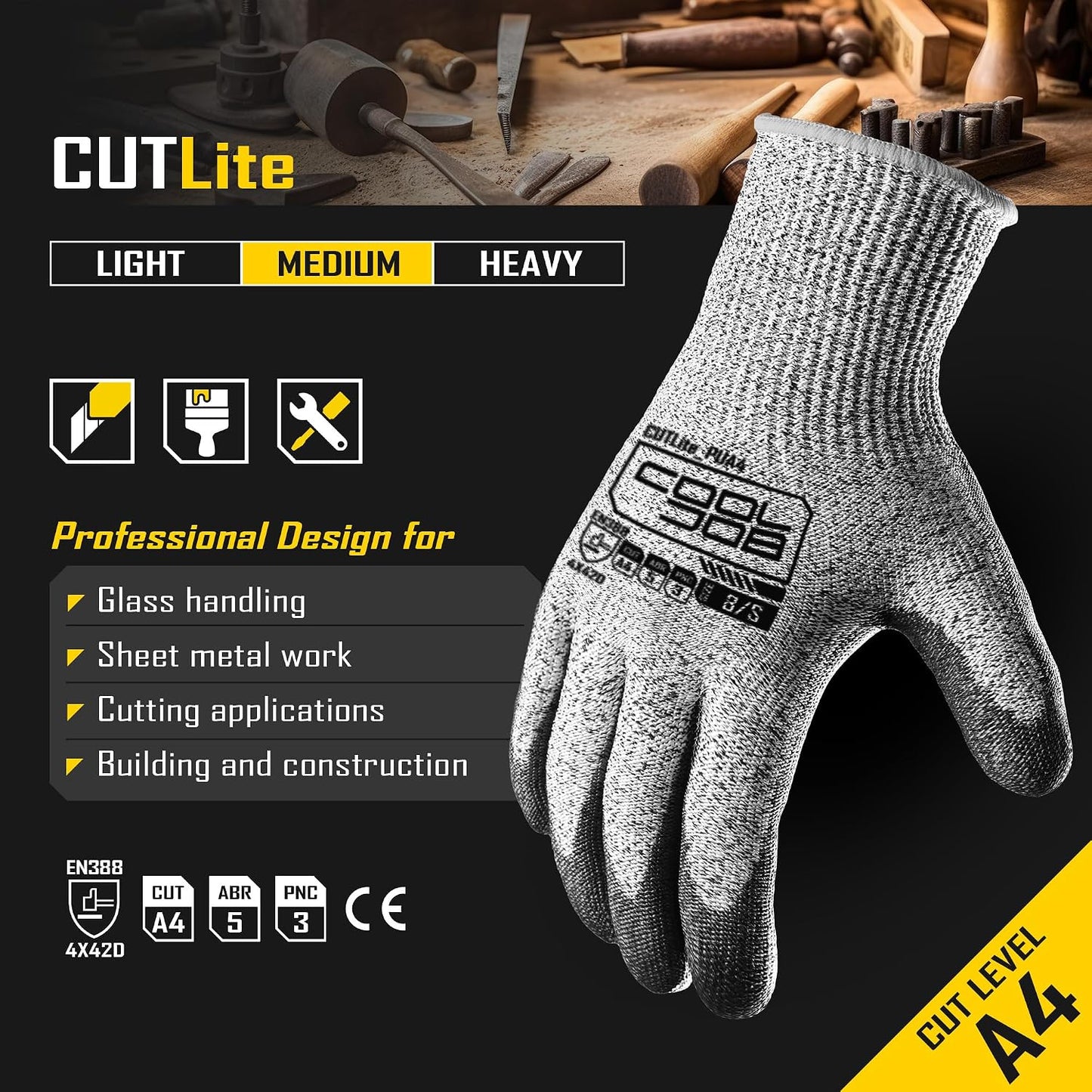 COOLJOB 12/120 Pairs Cut Resistant Work Gloves PU Coating, ANSI A2 A4 A6 A9